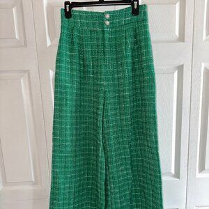 Green Tweed Wide Leg Trousers